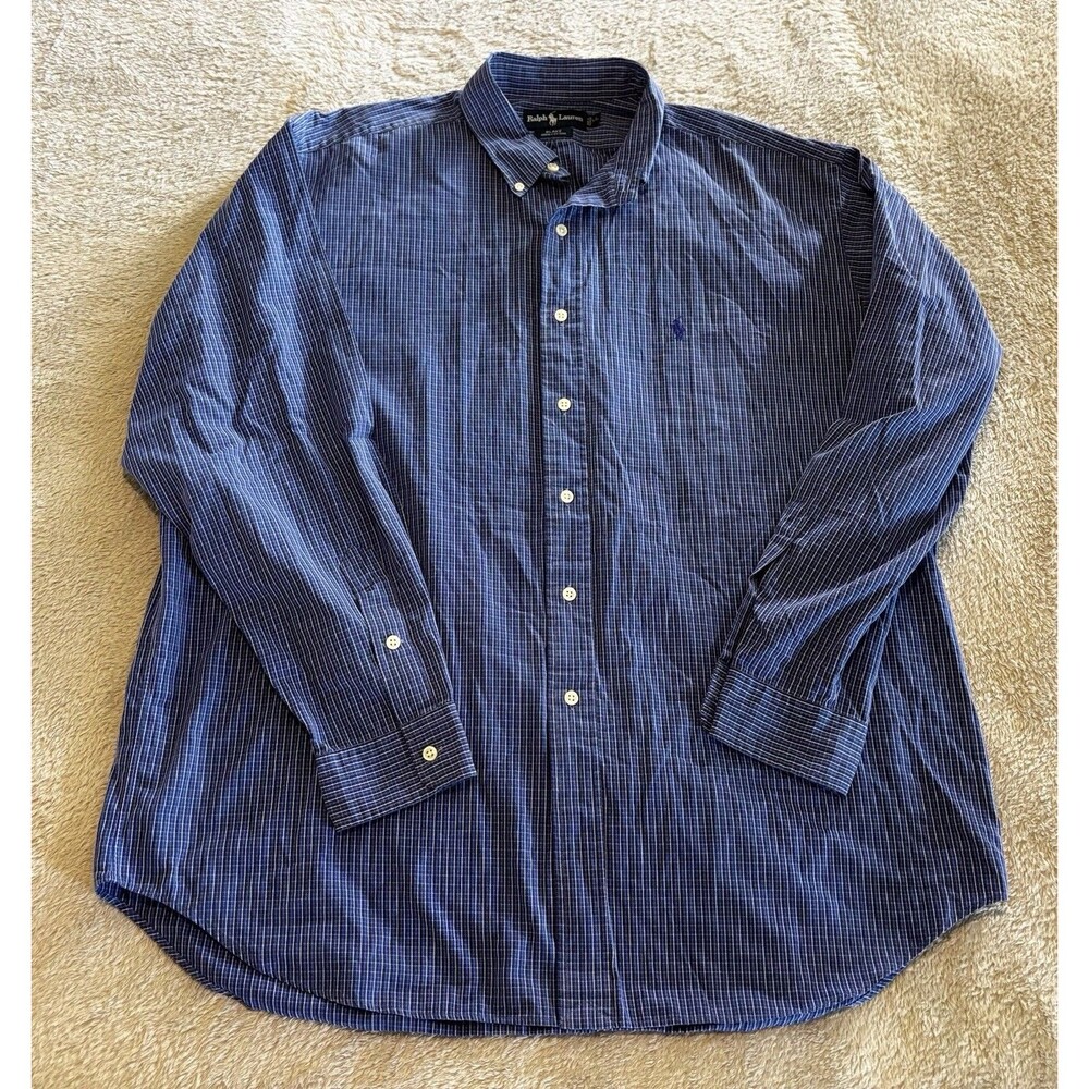Ralph Lauren Shirt Mens XL Blue And White Button Down Navy Pony Long Sleeve